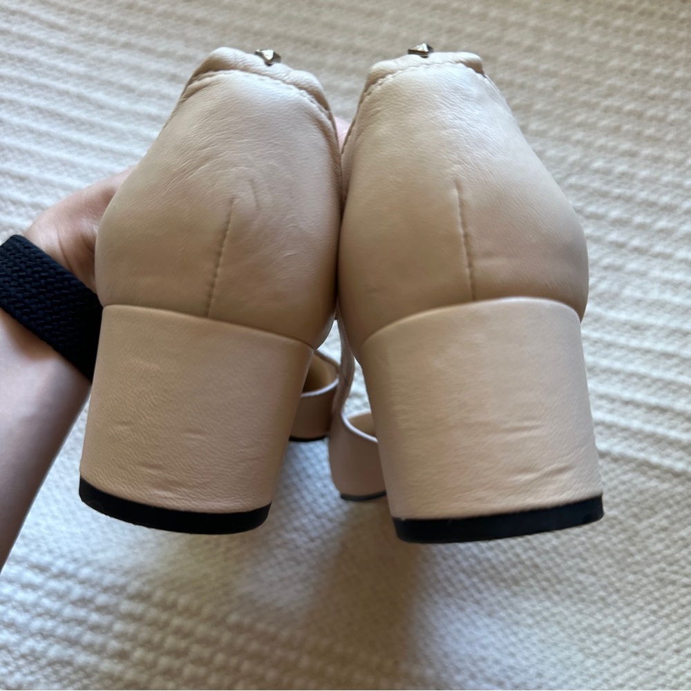 SAM EDELMAN cream and black color block leather slingback Leah block heels 7 - Picture 5 of 9